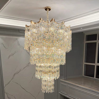 Extra Large Luxury Multi-tiered Crystal Chandelier in Gold Finish for Foyer/Staircase-Nobipets