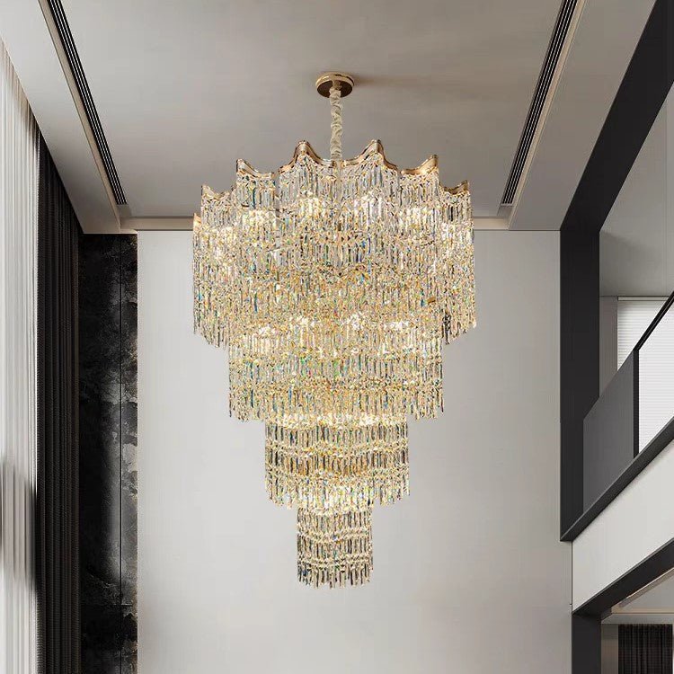 Extra Large Luxury Multi-tiered Crystal Chandelier in Gold Finish for Foyer/Staircase-Nobipets