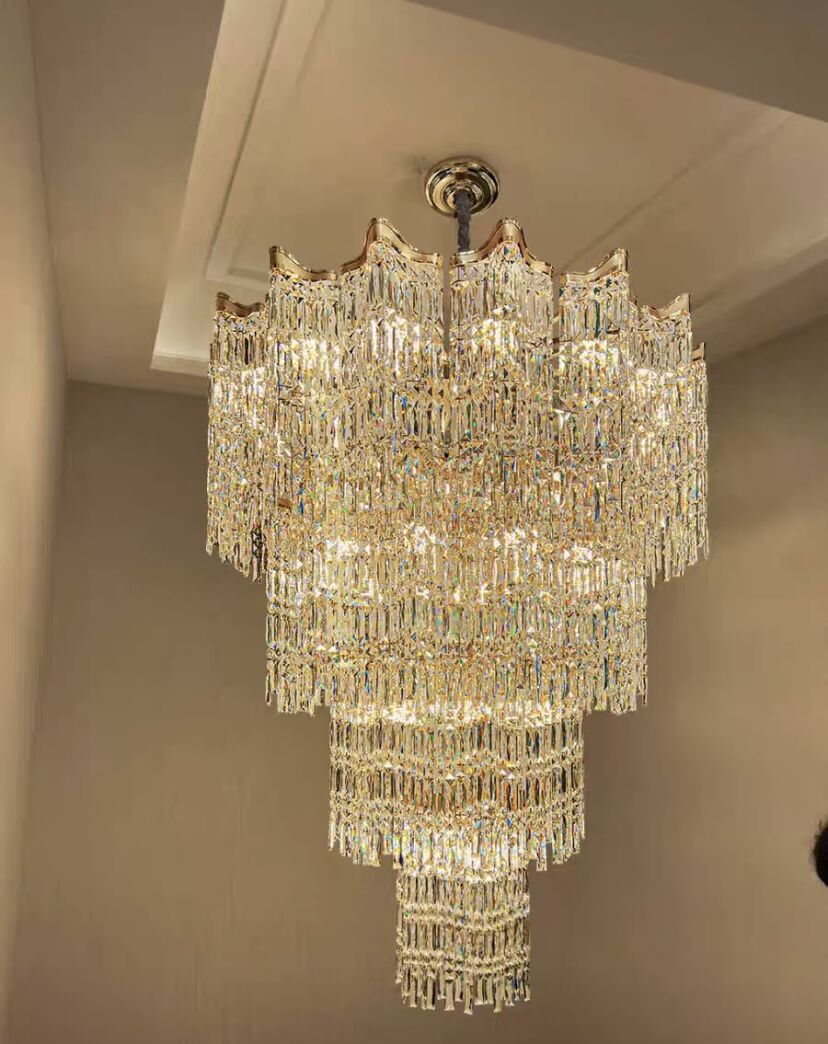 Extra Large Luxury Multi-tiered Crystal Chandelier in Gold Finish for Foyer/Staircase-Nobipets