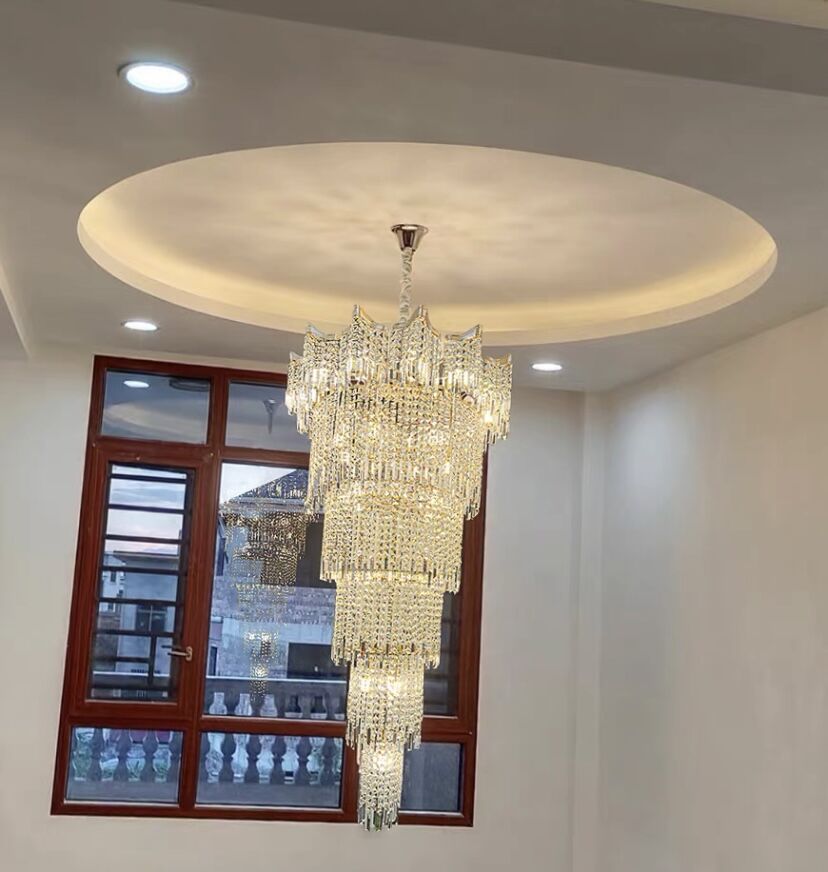 Extra Large Luxury Multi-tiered Crystal Chandelier in Gold Finish for Foyer/Staircase-Nobipets