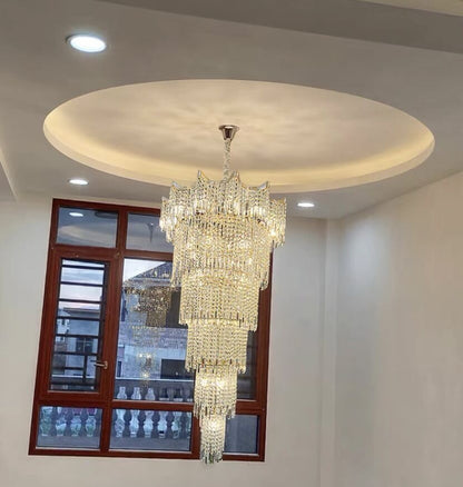 Extra Large Luxury Multi-tiered Crystal Chandelier in Gold Finish for Foyer/Staircase-Nobipets