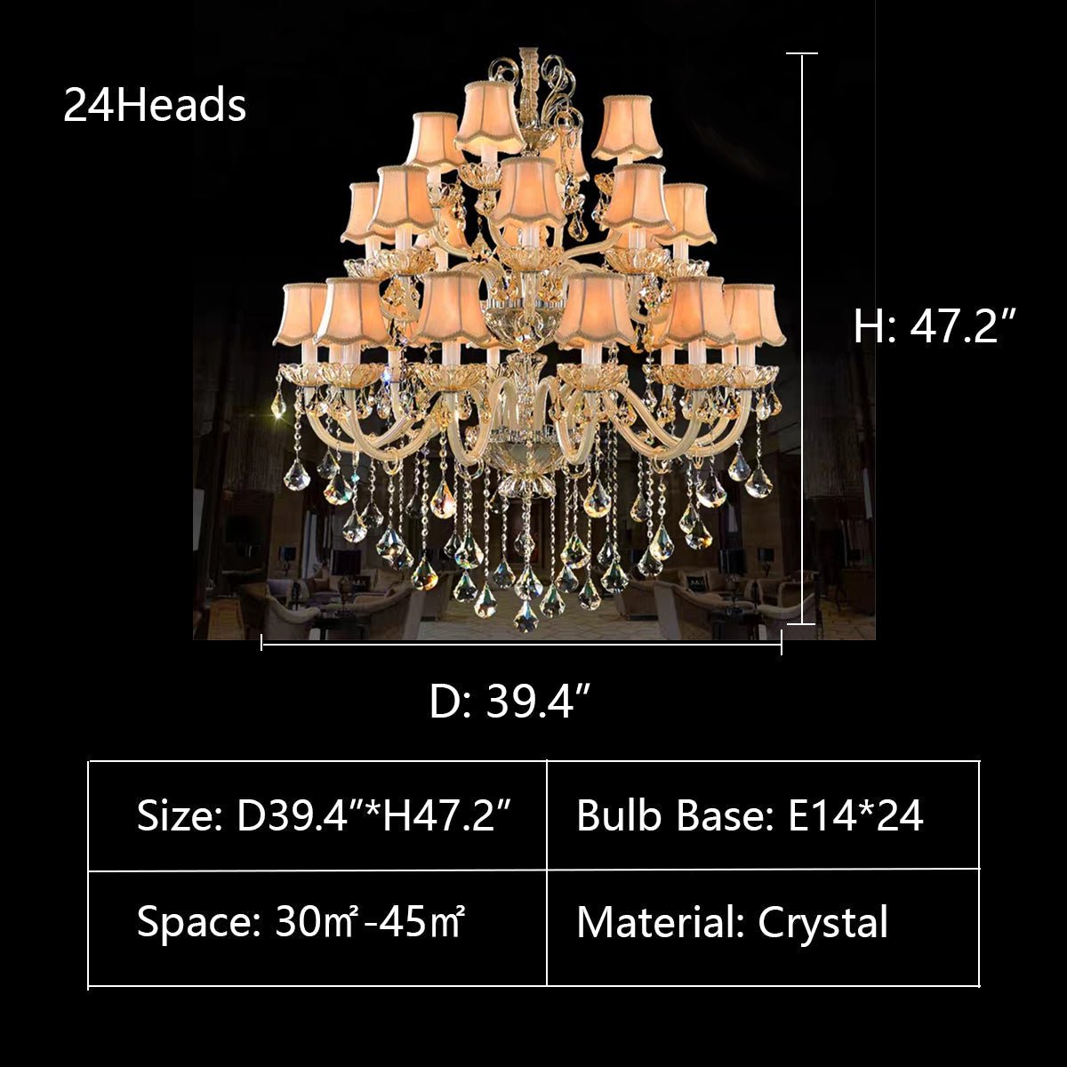 Extra Large Luxury Multi-Tiered Crystal Pendant Chandelier for High-Ceiling Rooms-Nobipets