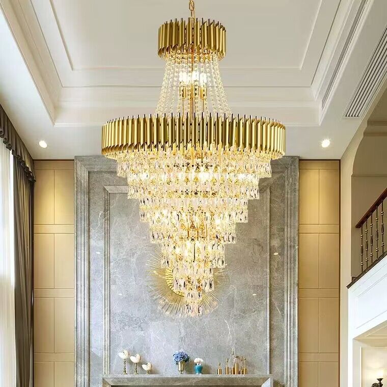 Extra Large Modern Multi-layers Gold/Black Light Luxury Crystal Chandelier For 2-Story Living Room,Foyer-Nobipets