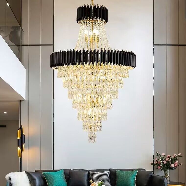 Extra Large Modern Multi-layers Gold/Black Light Luxury Crystal Chandelier For 2-Story Living Room,Foyer-Nobipets