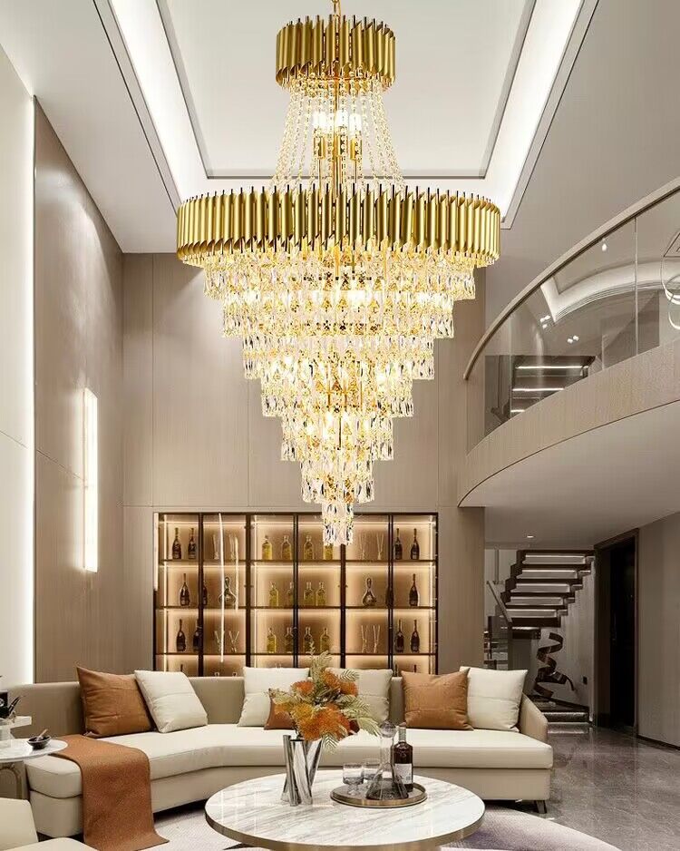 Extra Large Modern Multi-layers Gold/Black Light Luxury Crystal Chandelier For 2-Story Living Room,Foyer-Nobipets