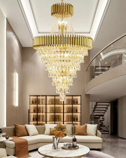Extra Large Modern Multi-layers Gold/Black Light Luxury Crystal Chandelier For 2-Story Living Room,Foyer-Nobipets
