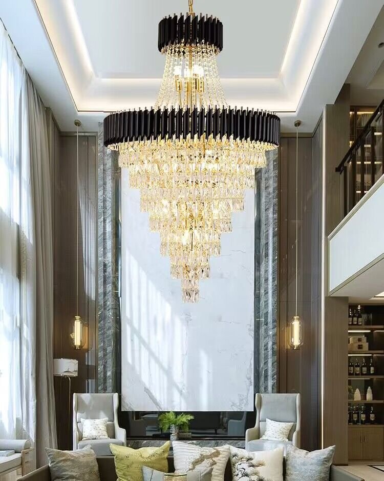 Extra Large Modern Multi-layers Gold/Black Light Luxury Crystal Chandelier For 2-Story Living Room,Foyer-Nobipets