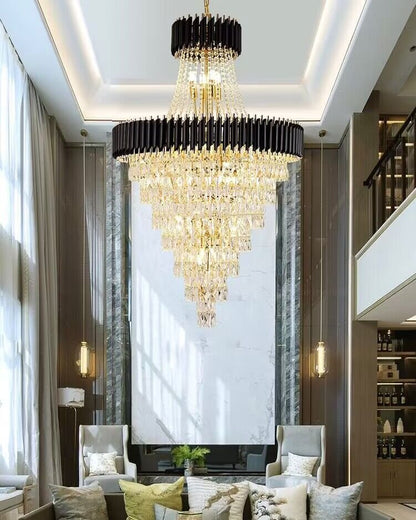 Extra Large Modern Multi-layers Gold/Black Light Luxury Crystal Chandelier For 2-Story Living Room,Foyer-Nobipets