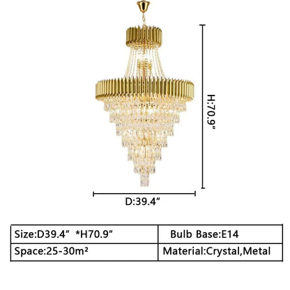 Extra Large Modern Multi-layers Gold/Black Light Luxury Crystal Chandelier For 2-Story Living Room,Foyer-Nobipets