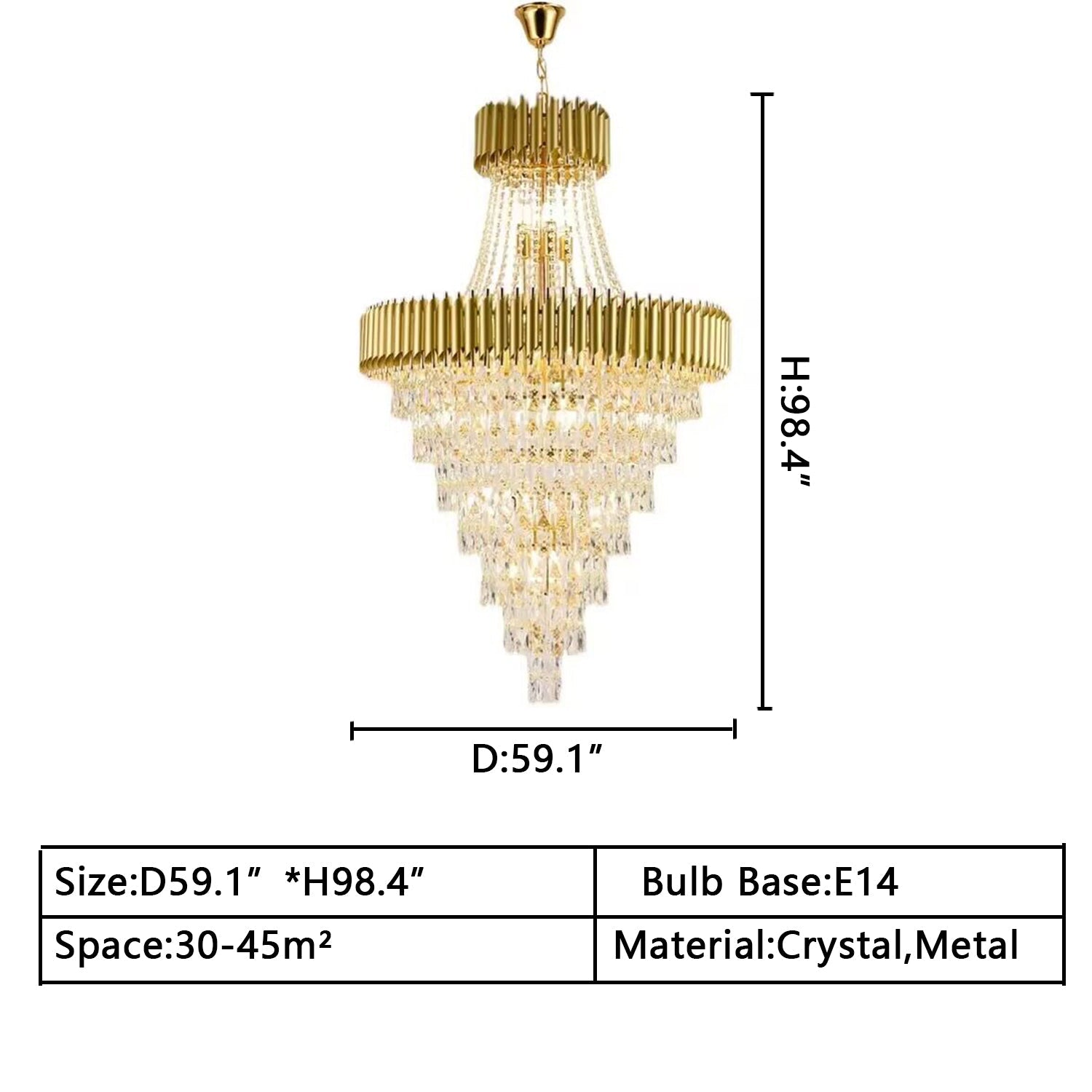 Extra Large Modern Multi-layers Gold/Black Light Luxury Crystal Chandelier For 2-Story Living Room,Foyer-Nobipets