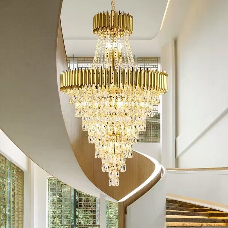 Extra Large Modern Multi-layers Gold/Black Light Luxury Crystal Chandelier For 2-Story Living Room,Foyer-Nobipets