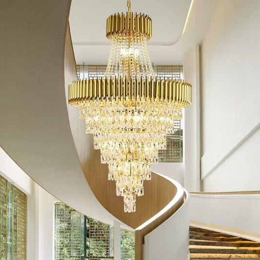 Extra Large Modern Multi-layers Gold/Black Light Luxury Crystal Chandelier For 2-Story Living Room,Foyer-Nobipets