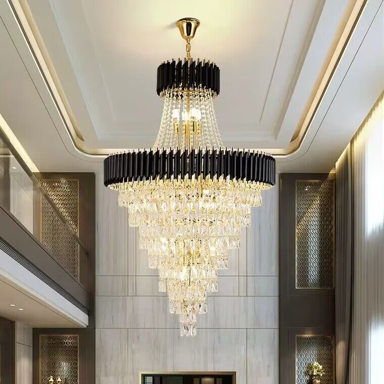 Extra Large Modern Multi-layers Gold/Black Light Luxury Crystal Chandelier For 2-Story Living Room,Foyer-Nobipets