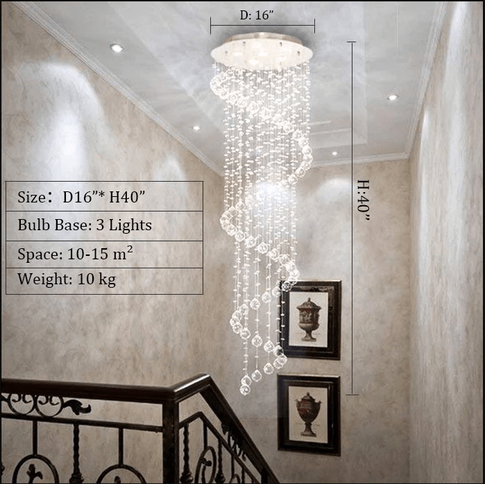 Extra Large Modern Spiral Raindrop Crystal Chandelier For Entryway-Nobipets