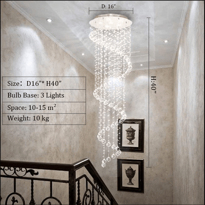 Extra Large Modern Spiral Raindrop Crystal Chandelier For Entryway-Nobipets