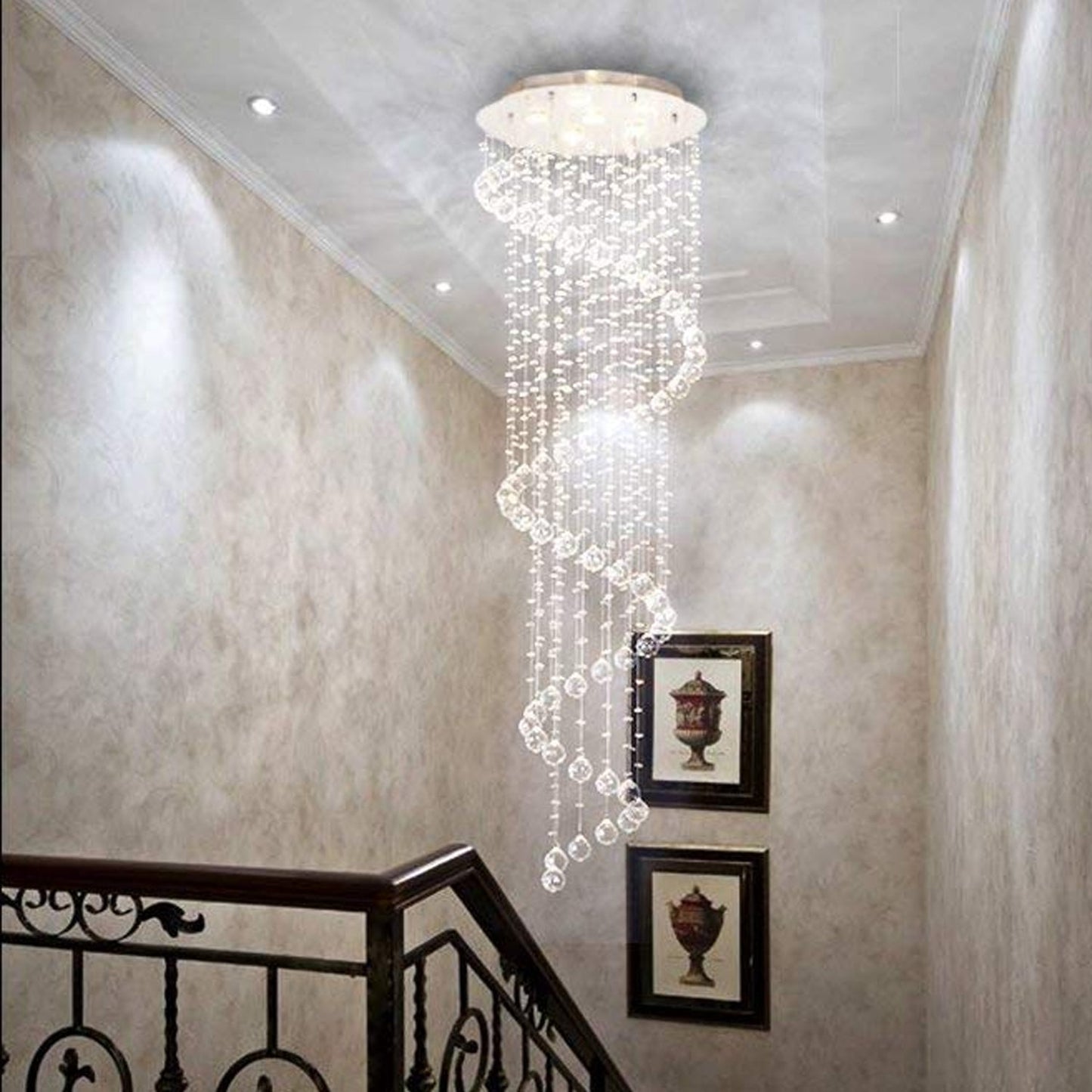 Extra Large Modern Spiral Raindrop Crystal Chandelier For Entryway-Nobipets
