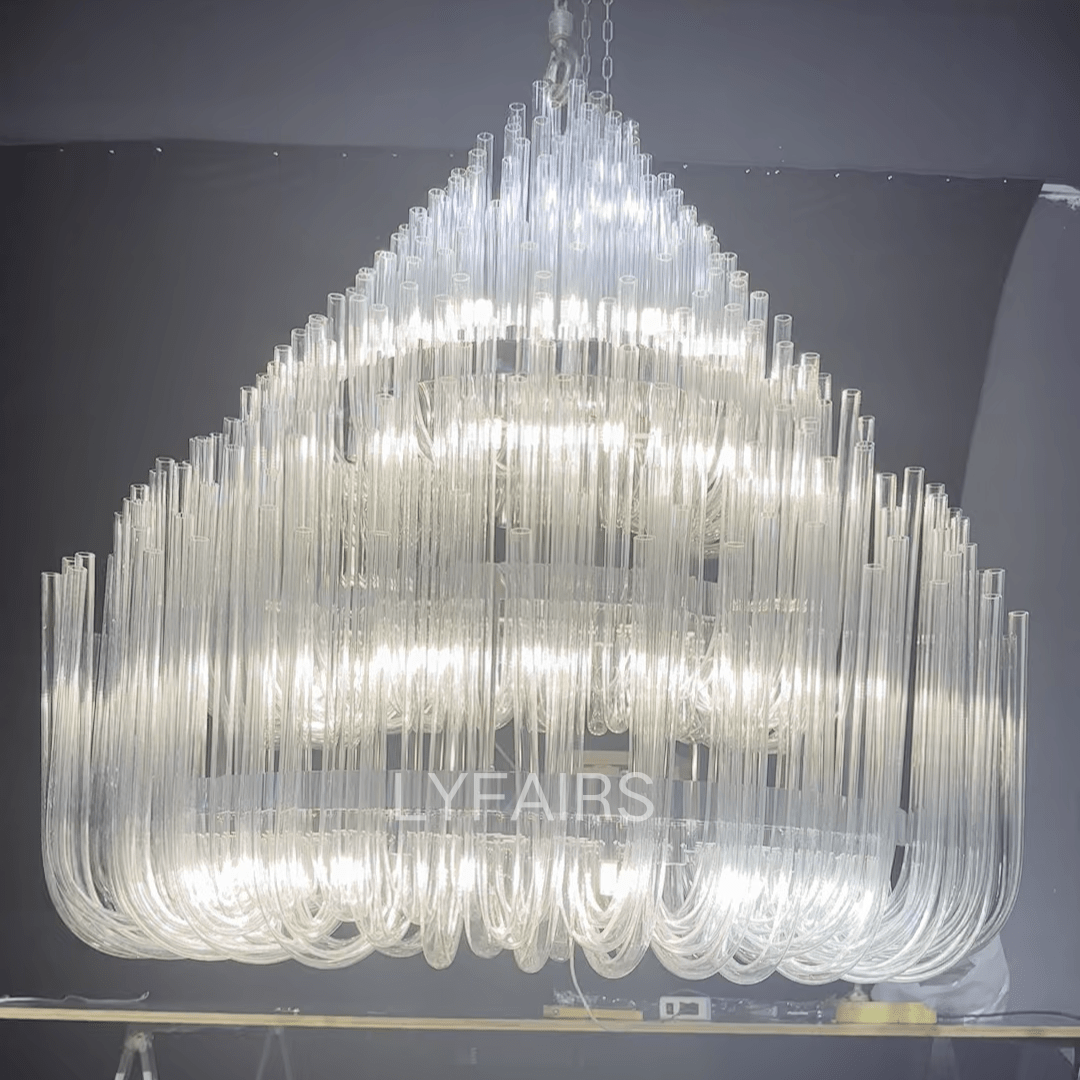 Extra Large Modern Tiers Clear Glass Tubes Chandelier for Living Room/Hotel Lobby-Nobipets