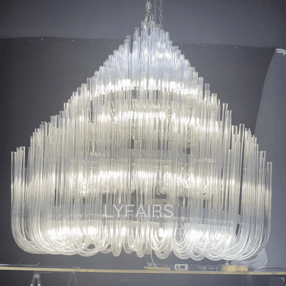Extra Large Modern Tiers Clear Glass Tubes Chandelier for Living Room/Hotel Lobby-Nobipets