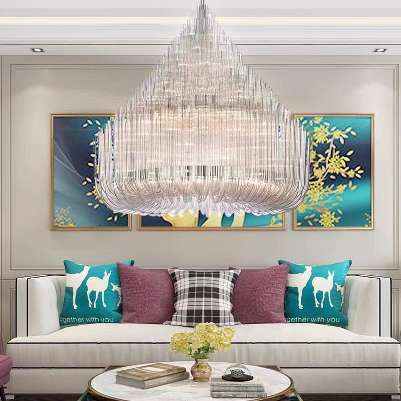Extra Large Modern Tiers Clear Glass Tubes Chandelier for Living Room/Hotel Lobby-Nobipets