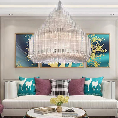 Extra Large Modern Tiers Clear Glass Tubes Chandelier for Living Room/Hotel Lobby-Nobipets