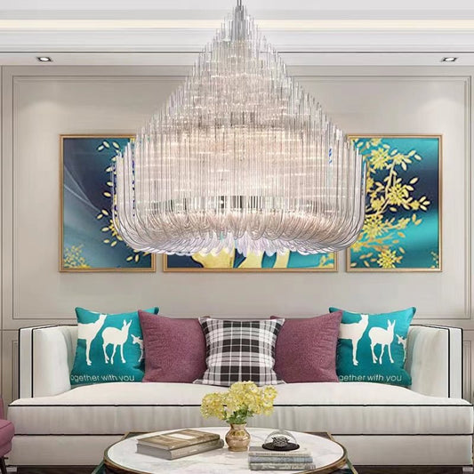 Extra Large Modern Tiers Clear Glass Tubes Chandelier for Living Room/Hotel Lobby-Nobipets