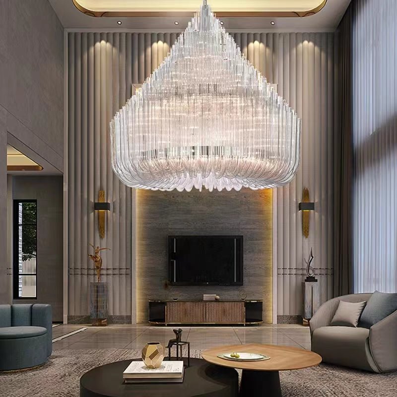 Extra Large Modern Tiers Clear Glass Tubes Chandelier for Living Room/Hotel Lobby-Nobipets