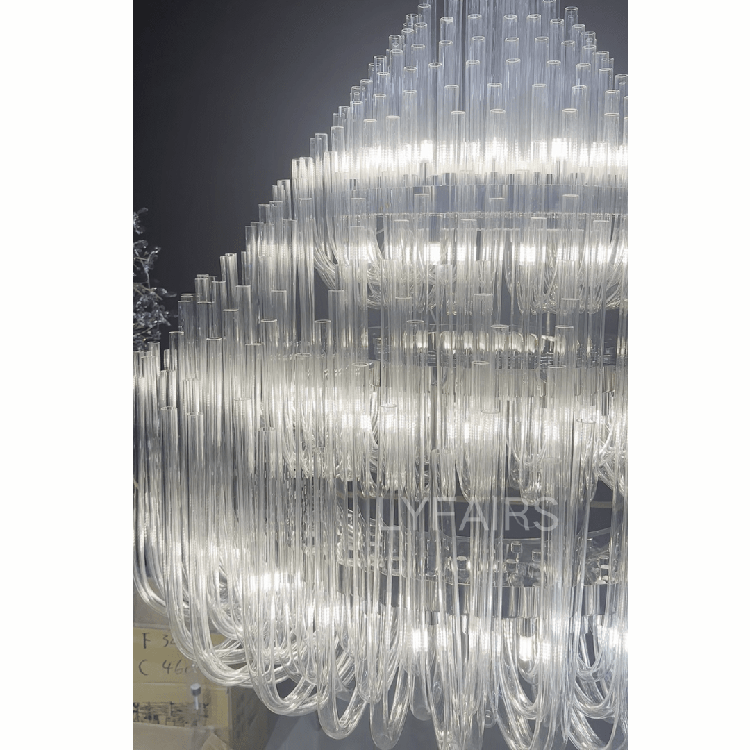 Extra Large Modern Tiers Clear Glass Tubes Chandelier for Living Room/Hotel Lobby-Nobipets