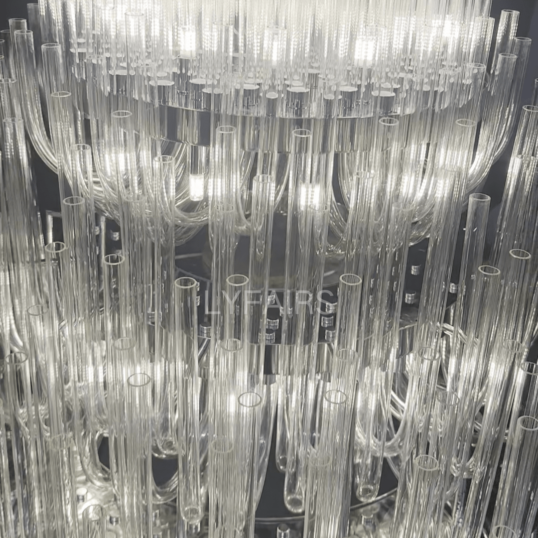 Extra Large Modern Tiers Clear Glass Tubes Chandelier for Living Room/Hotel Lobby-Nobipets