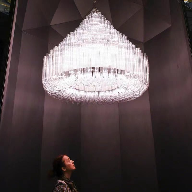 Extra Large Modern Tiers Clear Glass Tubes Chandelier for Living Room/Hotel Lobby-Nobipets