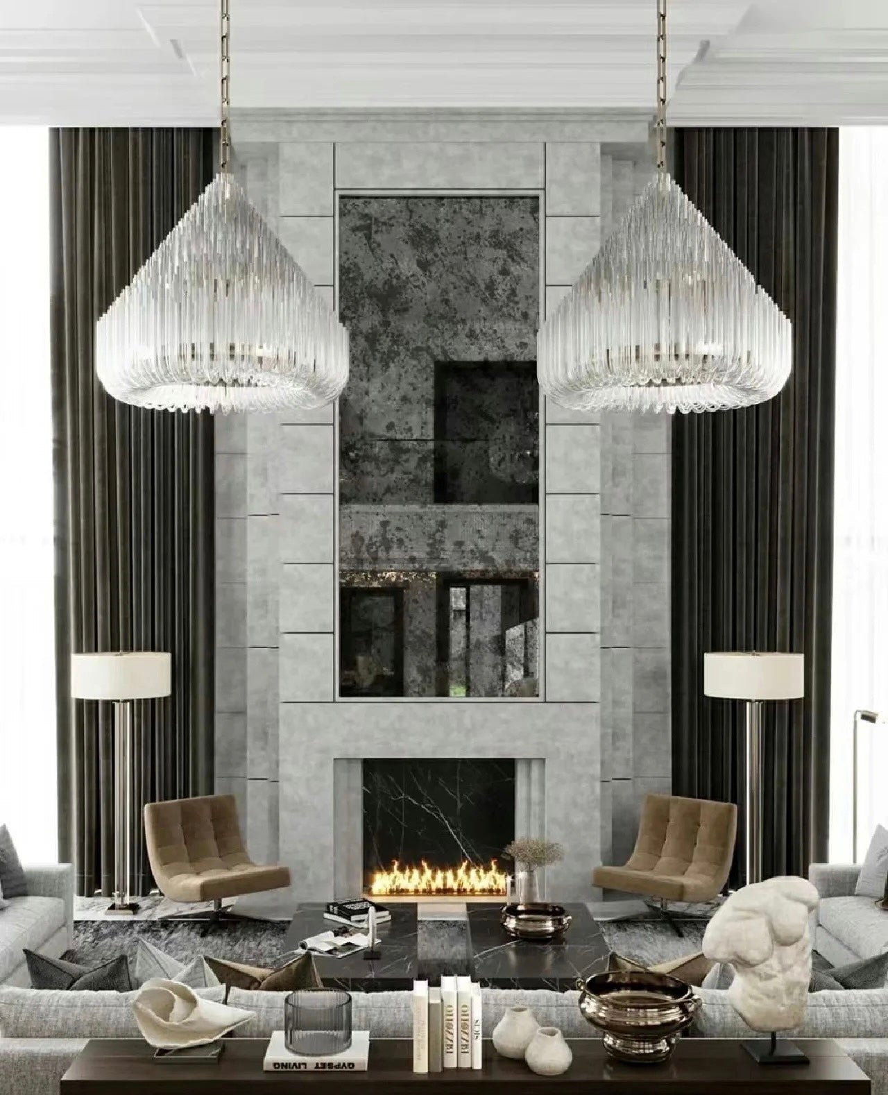 Extra Large Modern Tiers Clear Glass Tubes Chandelier for Living Room/Hotel Lobby-Nobipets