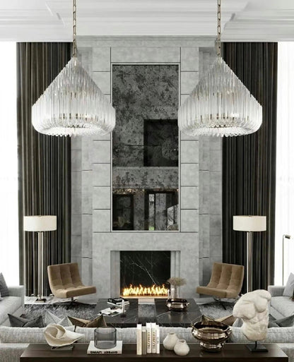Extra Large Modern Tiers Clear Glass Tubes Chandelier for Living Room/Hotel Lobby-Nobipets