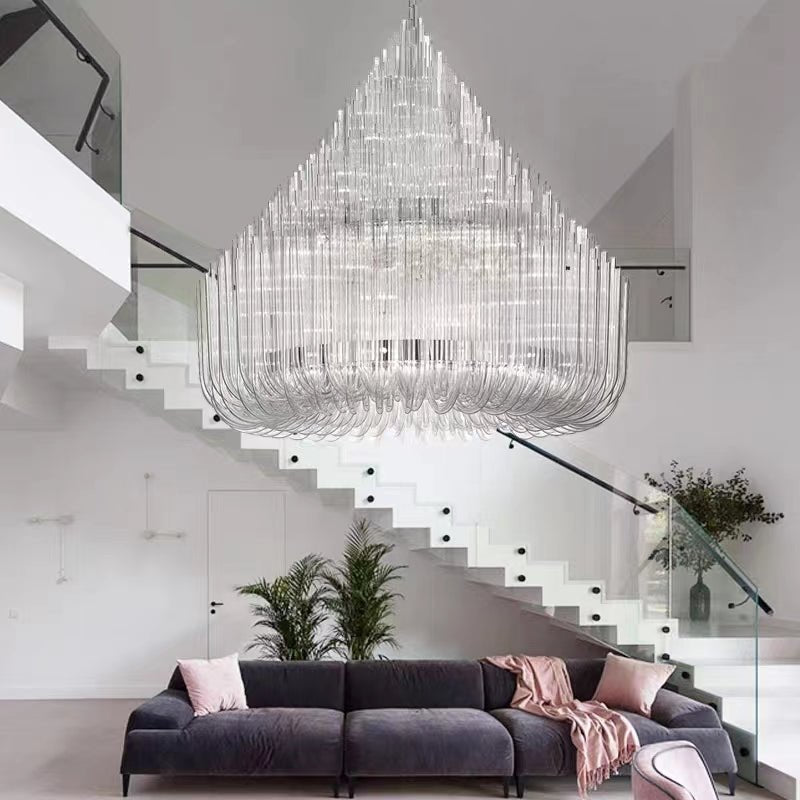Extra Large Modern Tiers Clear Glass Tubes Chandelier for Living Room/Hotel Lobby-Nobipets