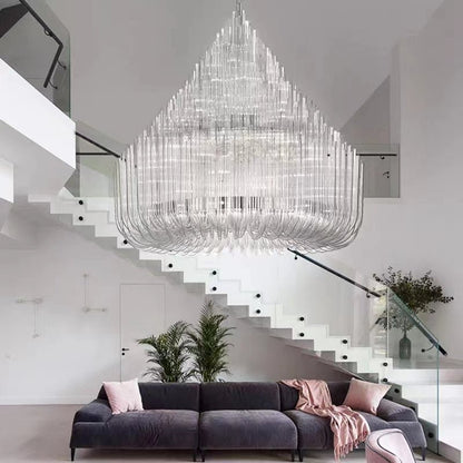 Extra Large Modern Tiers Clear Glass Tubes Chandelier for Living Room/Hotel Lobby-Nobipets