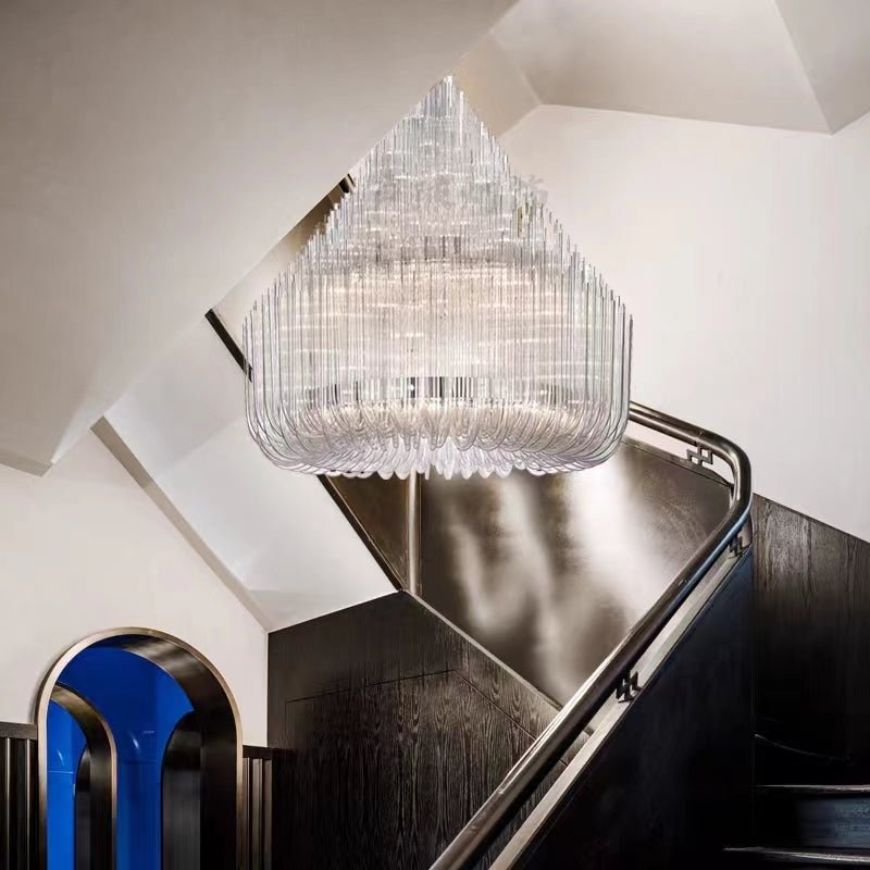 Extra Large Modern Tiers Clear Glass Tubes Chandelier for Living Room/Hotel Lobby-Nobipets