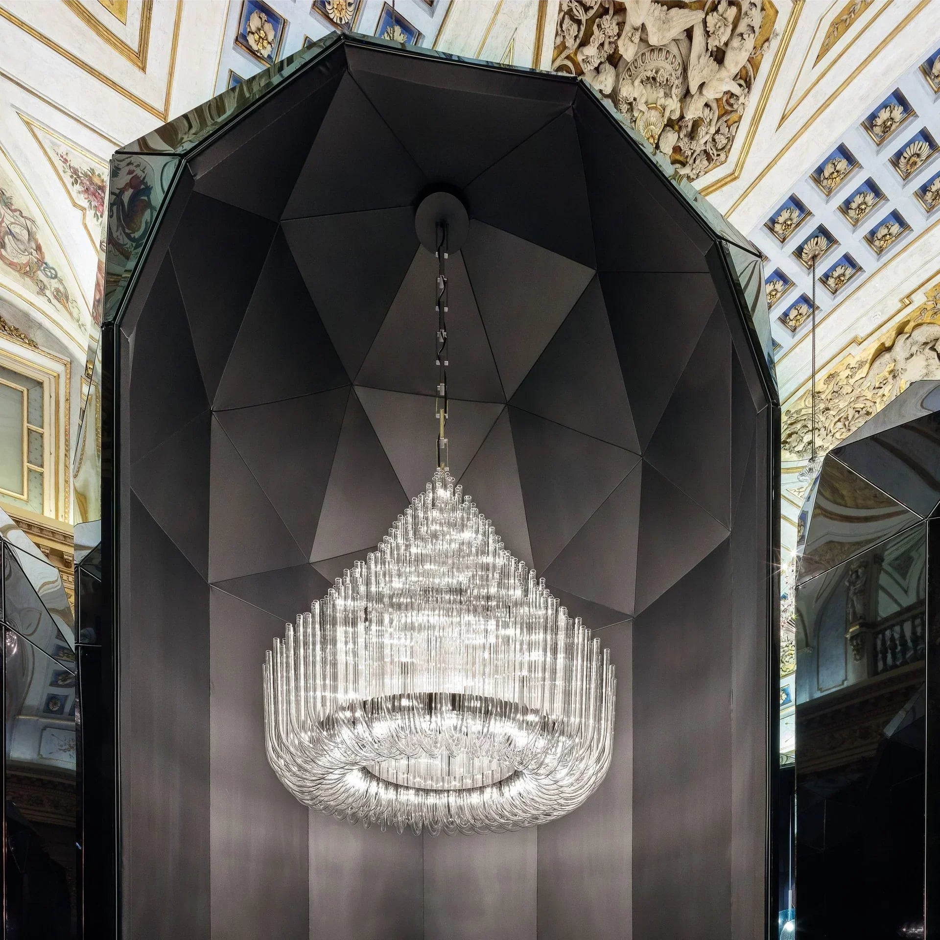 Extra Large Modern Tiers Clear Glass Tubes Chandelier for Living Room/Hotel Lobby-Nobipets