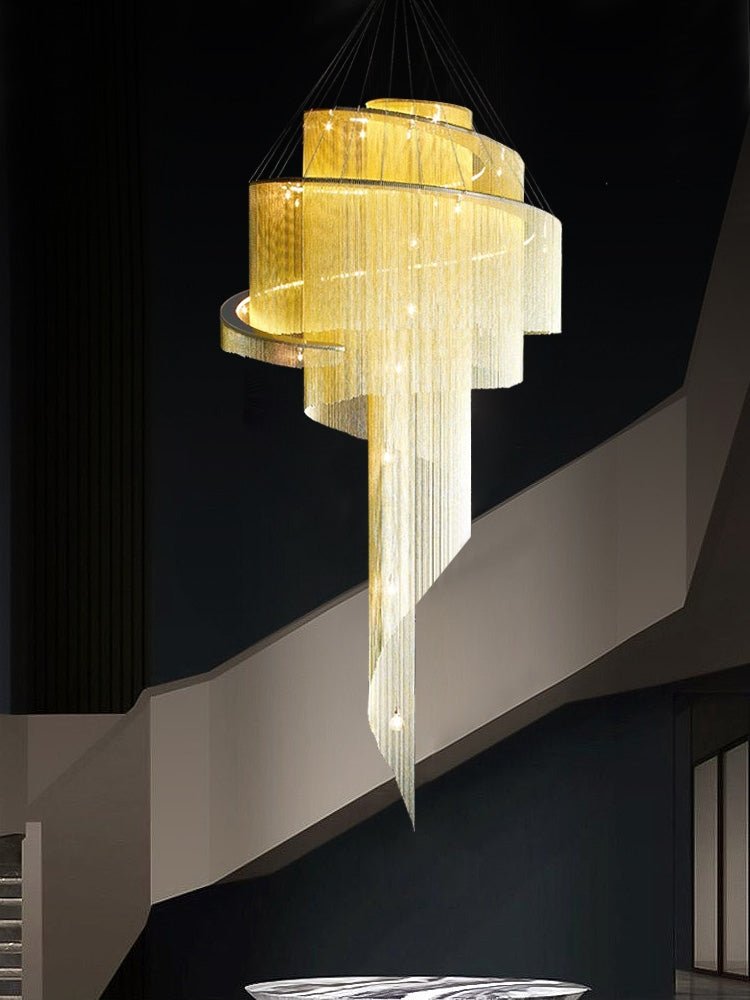 Extra Large Multi-layered Post-Modern Luxury Metal Chains Chandelier for High-ceiling Room-Nobipets