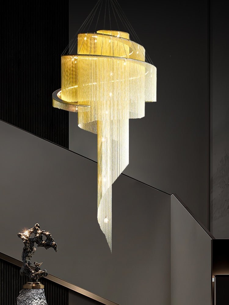 Extra Large Multi-layered Post-Modern Luxury Metal Chains Chandelier for High-ceiling Room-Nobipets