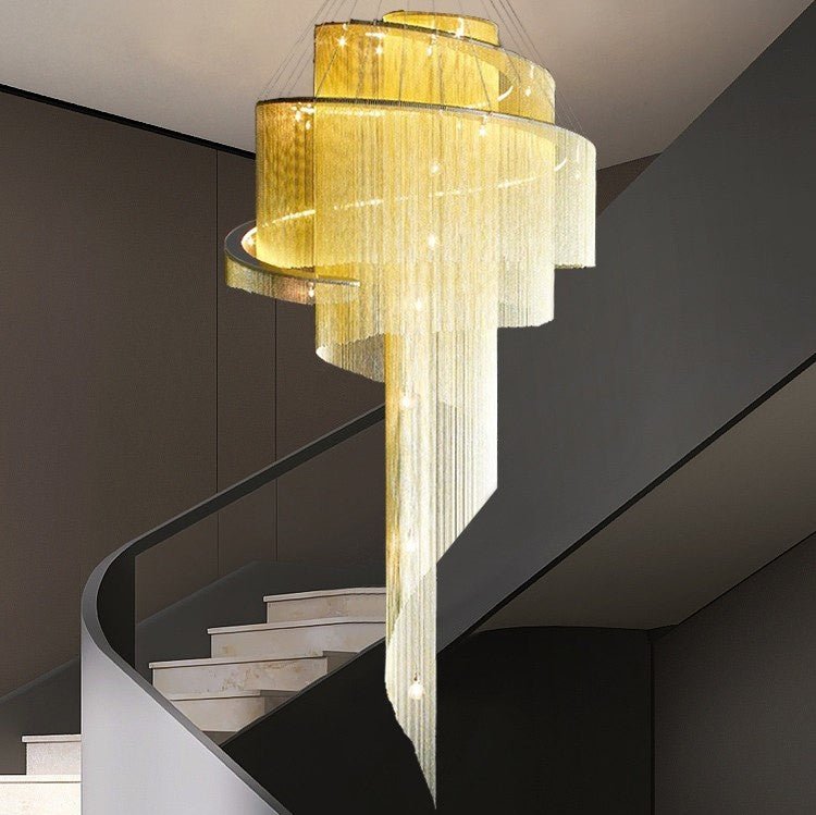 Extra Large Multi-layered Post-Modern Luxury Metal Chains Chandelier for High-ceiling Room-Nobipets