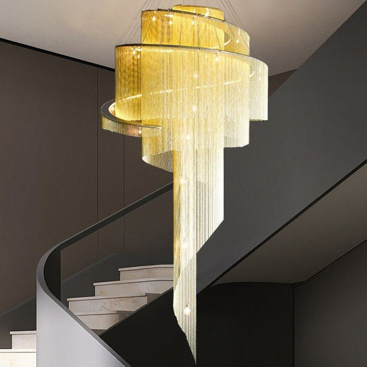 Extra Large Multi-layered Post-Modern Luxury Metal Chains Chandelier for High-ceiling Room-Nobipets