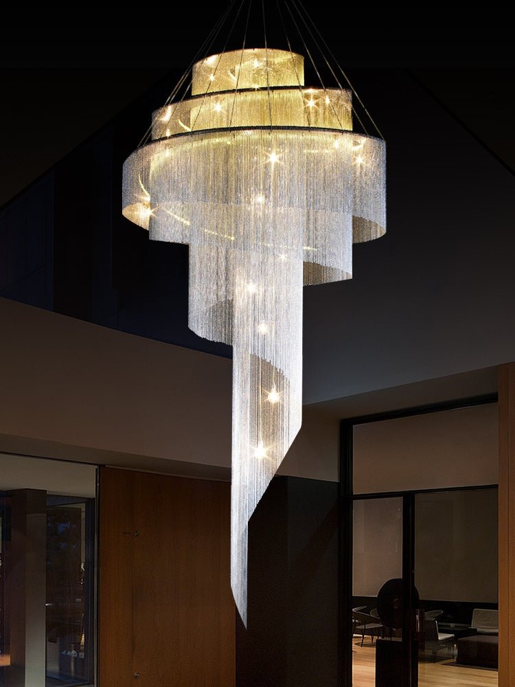 Extra Large Multi-layered Post-Modern Luxury Metal Chains Chandelier for High-ceiling Room-Nobipets