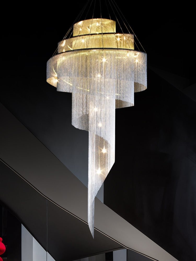 Extra Large Multi-layered Post-Modern Luxury Metal Chains Chandelier for High-ceiling Room-Nobipets