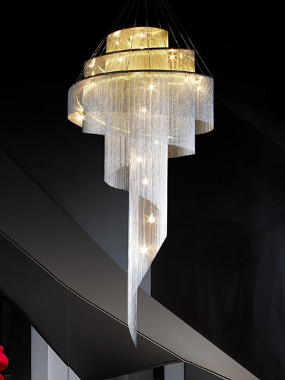 Extra Large Multi-layered Post-Modern Luxury Metal Chains Chandelier for High-ceiling Room-Nobipets