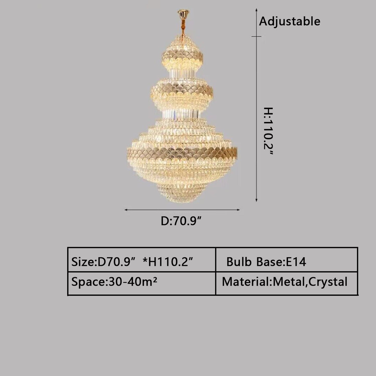 Extra Large Multi-layers Gold Luxury Crystal Chandelier Modern Empire Decrative Crystal Light-Nobipets