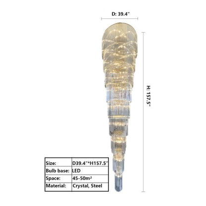 Extra Large Multi-layers Long Golden Crystal Chandelier for 2-Storey/Duplex Buildings/Dining Room/Staircase-Nobipets