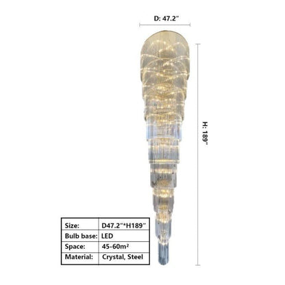 Extra Large Multi-layers Long Golden Crystal Chandelier for 2-Storey/Duplex Buildings/Dining Room/Staircase-Nobipets