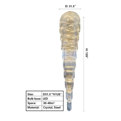 Extra Large Multi-layers Long Golden Crystal Chandelier for 2-Storey/Duplex Buildings/Dining Room/Staircase-Nobipets