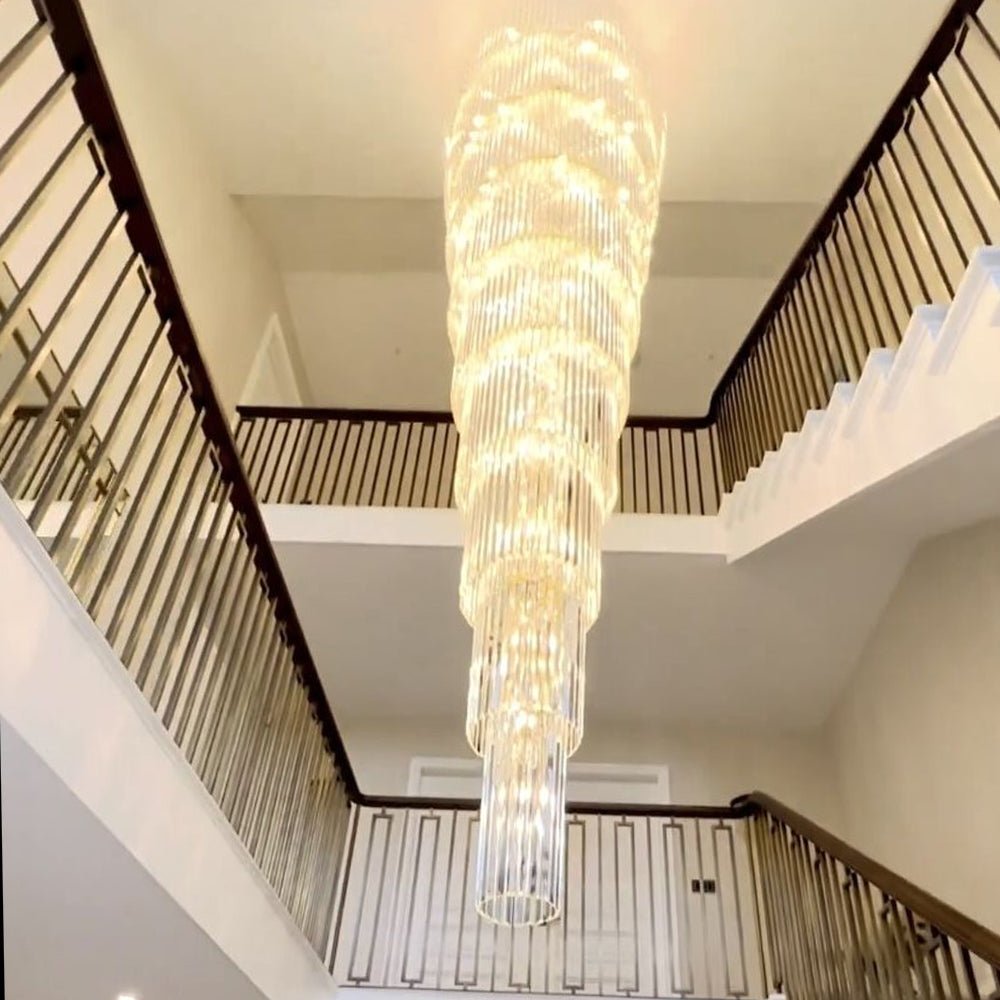 Extra Large Multi-layers Long Golden Crystal Chandelier for 2-Storey/Duplex Buildings/Dining Room/Staircase-Nobipets