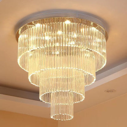 Extra Large Multi-tier Round Flush Mount Light Crystal Rod Chandelier for Living Room/Foyer-Nobipets