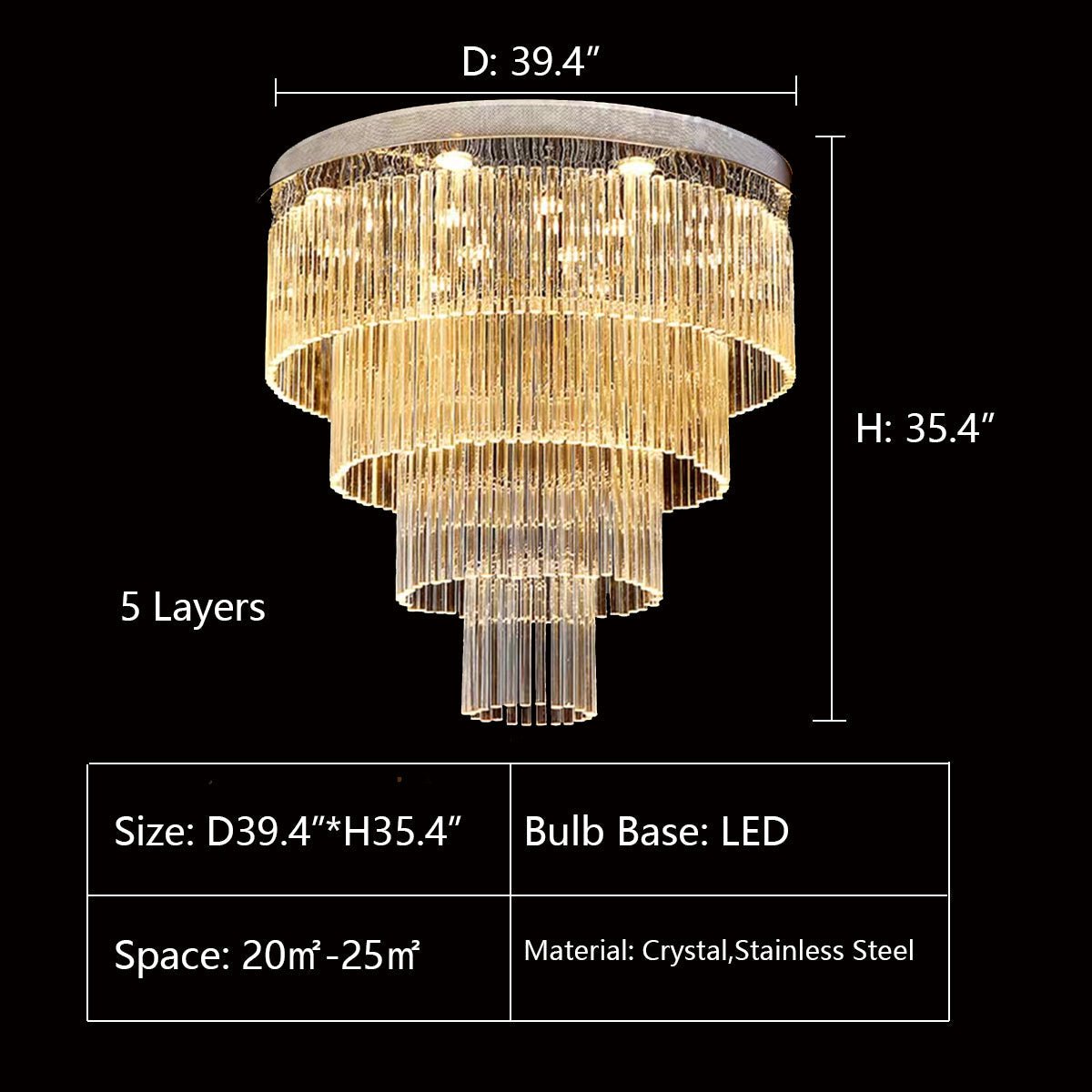 Extra Large Multi-tier Round Flush Mount Light Crystal Rod Chandelier for Living Room/Foyer-Nobipets