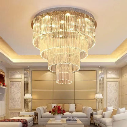 Extra Large Multi-tier Round Flush Mount Light Crystal Rod Chandelier for Living Room/Foyer-Nobipets